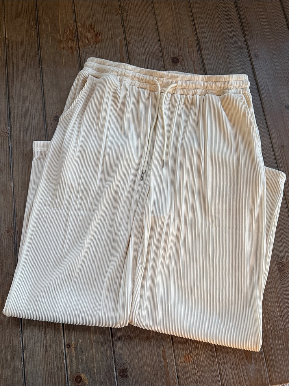Men's Cream Ribbed Drawstring Joggers